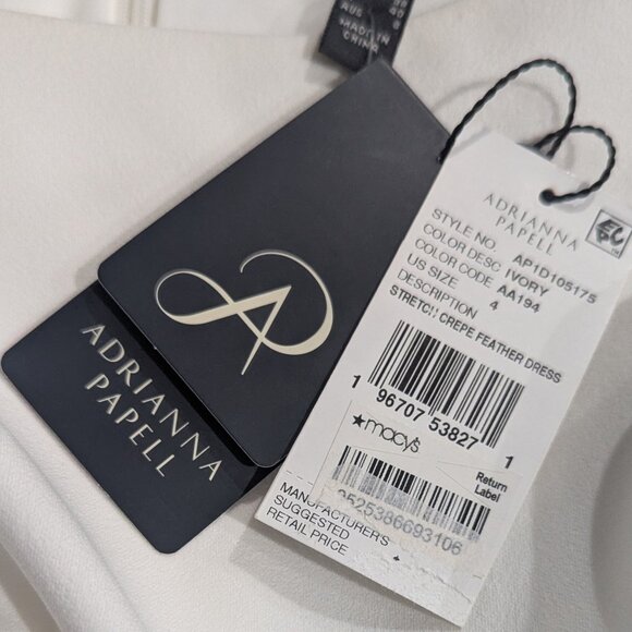 ✨Adrianna Papell Ivory Feather Sleeve Cocktail Dress 🌲 Holiday Party NWT Size 4 - Picture 3 of 3